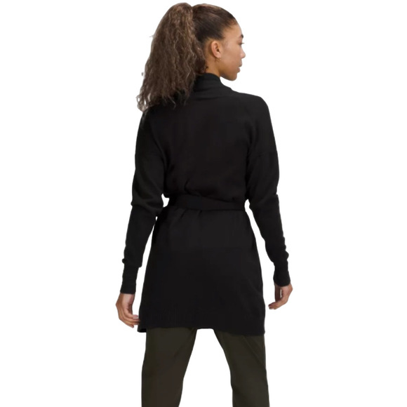 Lululemon Black Cotton Cashmere Wrap Sweater NO BELT Sz 10 - Picture 2 of 9